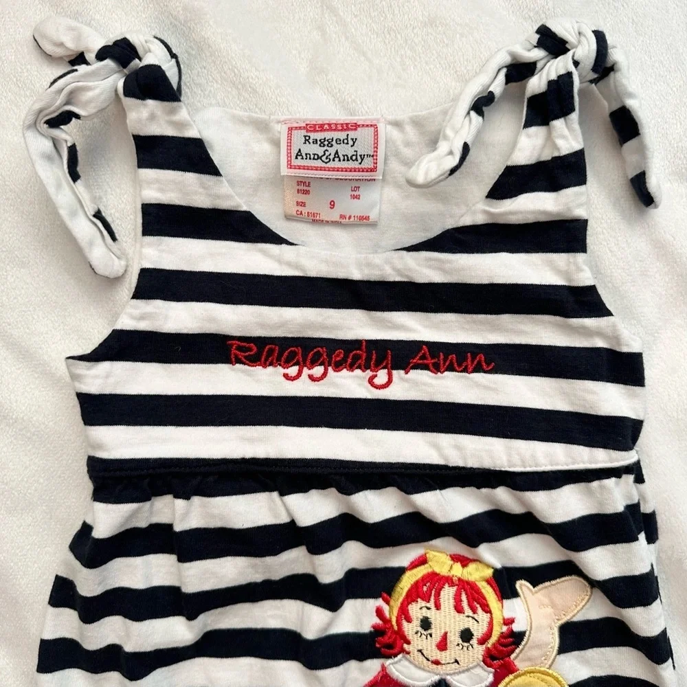 VTG Classic Characters Raggedy Ann & Andy Striped Romper Outfit 9M Baby Girls